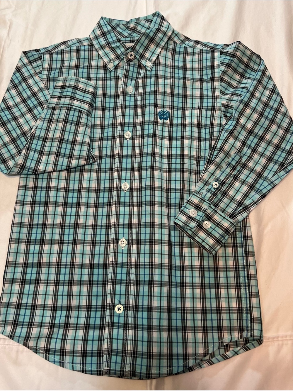Cinch Men's Teal Black Plaid Button-Down Shirt